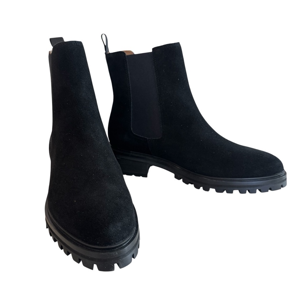 Quince Women’s Round Toe Slip On Suede Chelsea Boot in Black Sz 9 NIB